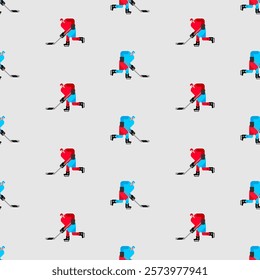 Hockey player pattern seamless. ice hockey background. Baby fabric texture