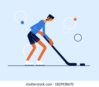 Hockey player playing hockey. Modern vector sport illustration.
