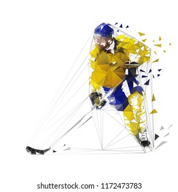 Hockey player, polygonal vector illustration. Low poly ice hockey skater with puck