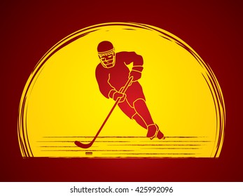 Hockey player pose designed on moonlight background graphic vector