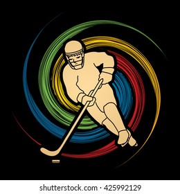 Hockey player pose designed on spin wheel background graphic vector