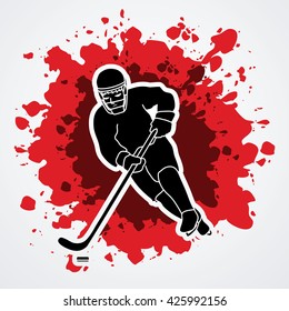 Hockey player pose designed on splash blood background graphic vector