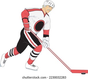 Hockey Player with Puck Vector Illustration