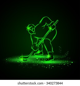 Hockey player ready to play. Neon style.