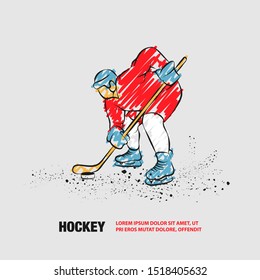 Hockey player ready to play. Vector outline of hockey player with scribble doodles.