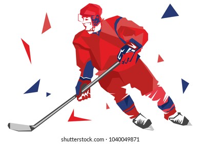 hockey player in red with a stick. vector illustration