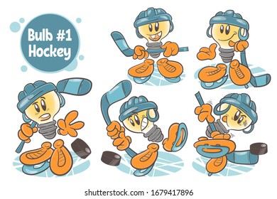 Hockey player. Set of characters cartoon lightbulb. On white background