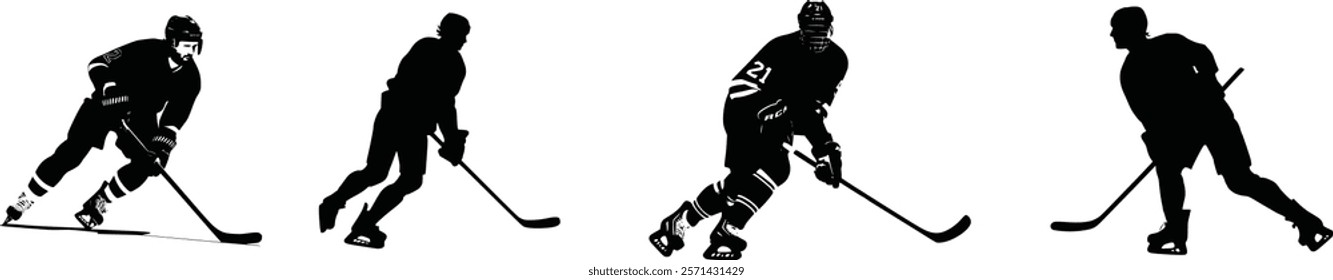 Hockey player set, silhouette bundle of hockey player.