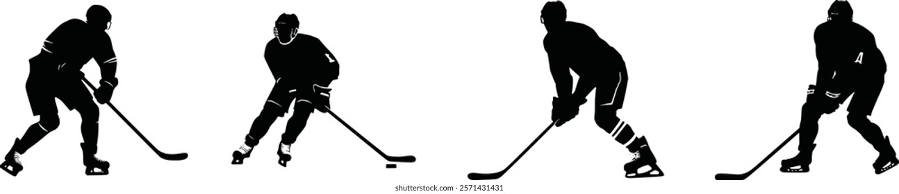 Hockey player set, silhouette bundle of hockey player.