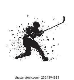 Jugador de hockey que dispara el disco, silueta aislada del Vector, dibujo de la tinta. Vista lateral. Hockey sobre hielo equipo de invierno deporte