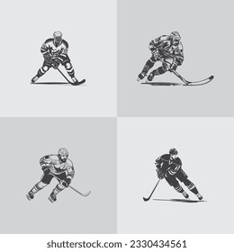 hockey player silhouette NHL sports game vector set design