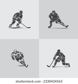 hockey player silhouette NHL sports game vector set design