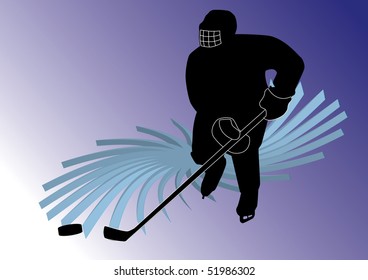Hockey player silhouette with stick and pluck