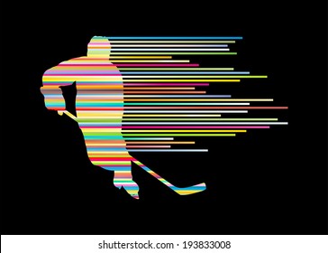 Hockey player silhouette vector background concept made of stripes