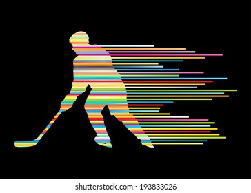 Hockey player silhouette vector background concept made of stripes