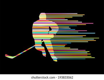 Hockey player silhouette vector background concept made of stripes