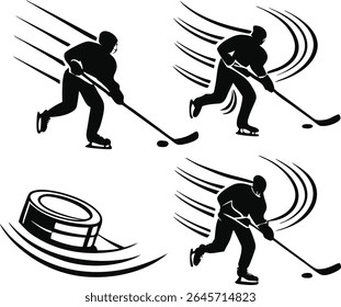 Hockey player silhouette vector illustration on ice in winter sports style