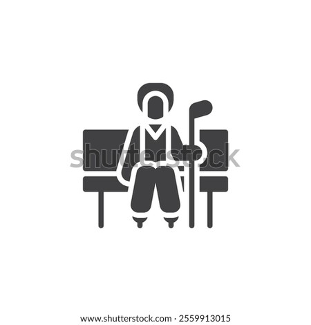Hockey player sitting on bench vector icon. filled flat sign for mobile concept and web design. Hockey Team Bench glyph icon. Symbol, logo illustration. Vector graphics