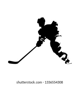Hockey player skating and puck  isolated vector silhouette  Ice hockey  team sport