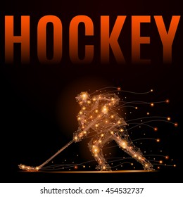 Hockey player slides on the ice with a stick. Geometric illustration. Abstract polygonal wireframe mesh - stock vector