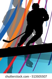 Hockey player sport silhouette vector abstract background line concept