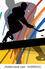 Hockey player sport silhouette vector abstract background line concept