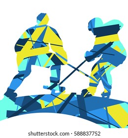 Hockey player sport silhouettes mosaic abstract background illustration vector