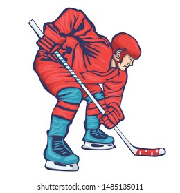 Hockey player with stick isolated on a white background. Vector graphics.