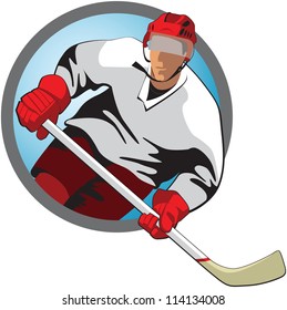 Hockey player with a stick in oval frame