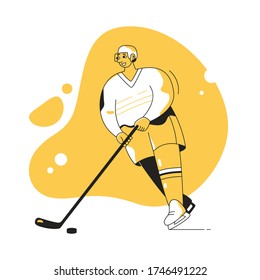 Hockey player with a stick Vector. Cartoon. Isolated art on white background. Flat Yellow and black