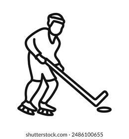 Hockey player with stick and a washer icon mark in filled style