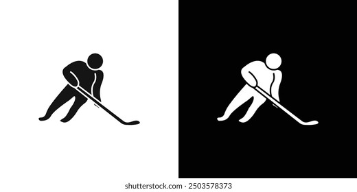 Hockey player with stick and a washer icon line art vector