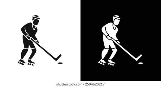 Hockey player with stick and a washer icon Symbol mark in filled style