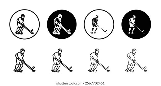 Hockey player with stick and a washer icon Symbol mark in filled style