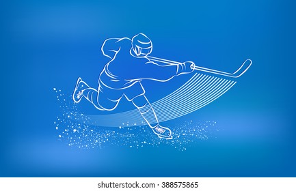 Hockey player strike hard. Sports background.