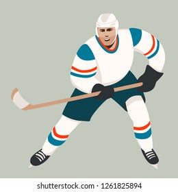 hockey player ,vector illustration , flat style ,front view