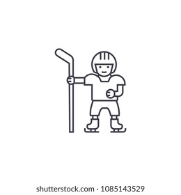 hockey player vector line icon, sign, illustration on background, editable strokes