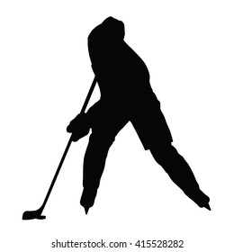 Hockey player vector silhouette, front view, ice hockey winter sport, isolated ice hockey player