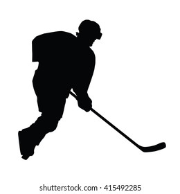 Hockey player vector silhouette, ice hockey winter sport