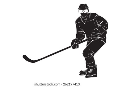 Hockey player. Vector silhouette, isolated on white
