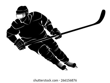 Hockey player. Vector silhouette, isolated on white