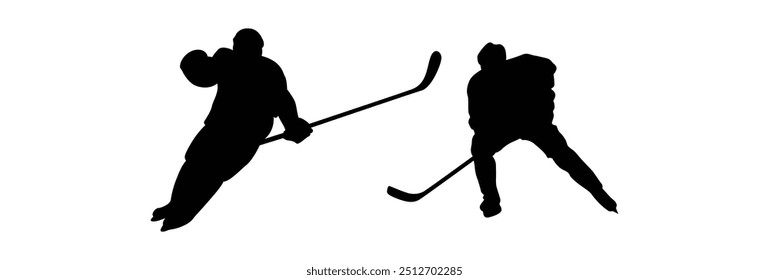 Hockey player vector silhouette white black background