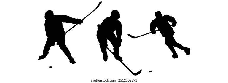 Hockey player vector silhouette white black background