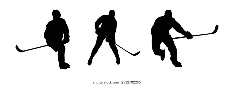 Hockey player vector silhouette white black background