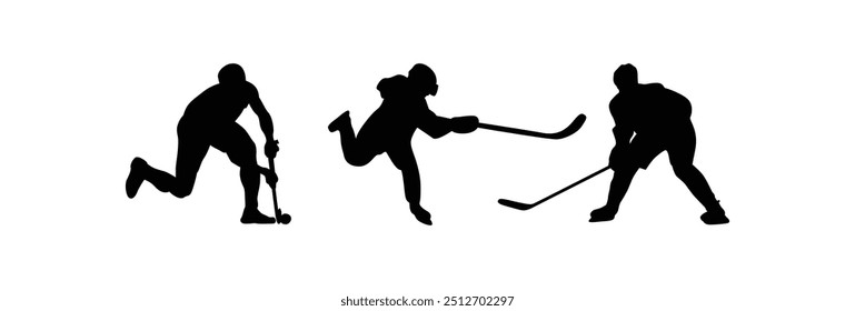 Hockey player vector silhouette white black background