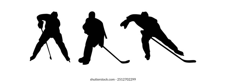 Hockey player vector silhouette white black background