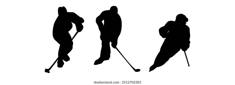 Hockey player vector silhouette white black background