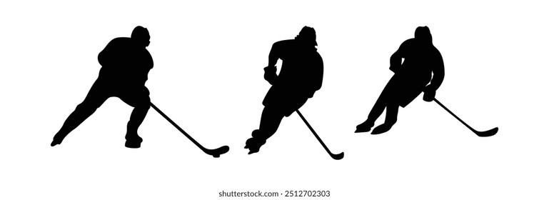 Hockey player vector silhouette white black background