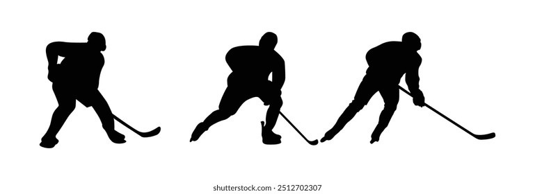 Hockey player vector silhouette white black background