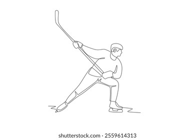 Hockey player. Winter sport concept one-line drawing